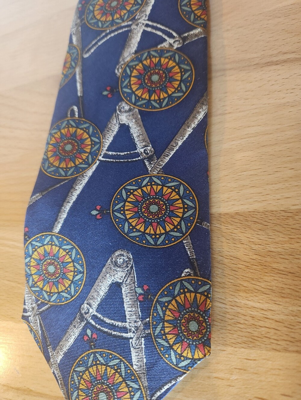 Vintage Lands End Nautical Compass Sextant Silk Tie Navy USA Maritime Novelty